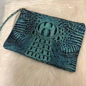 Oliveve Blue Leather Croc Embossed Large Clutch